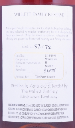 Willett 1996 12 Years Single Barrel No. 3698 Copper Wax Sealed Family Estate Rare Release Kentucky Straight Bourbon Whiskey 57,4%