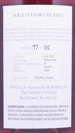 Willett 1992 16 Years Single Barrel No. 0469 Black Wax Sealed Family Estate Rare Release Kentucky Straight Bourbon Whiskey 73,5%