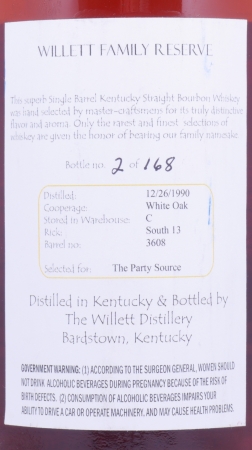 Willett 1990 17 Years Single Barrel No. 3608 Gold Wax Sealed Family Estate Rare Release Kentucky Straight Bourbon Whiskey 48,6%