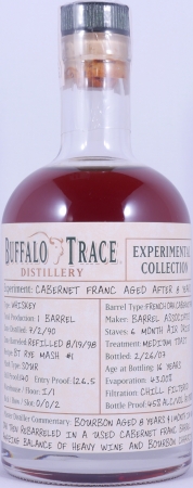 Buffalo Trace 1990 16 Years Cabernet Franc French Oak Barrel 4. Release Experimental Collection 2008 Bourbon Whiskey 45,0%