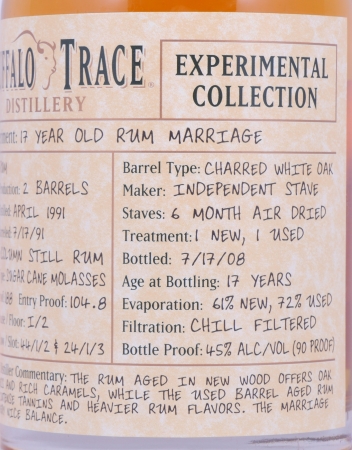 Buffalo Trace 1991 17 Years Rum Marriage 5. Release Experimental Collection 2008 Bourbon Whiskey 45,0%