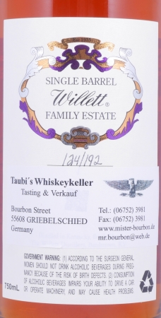 Willett 7 Years Single Barrel No. 1446 Bordeaux Wax Sealed Family Estate Rare Release Kentucky Straight Bourbon Whiskey 62,8%