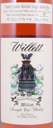 Willett 7 Years Single Barrel No. 58 Family Estate Rare Release Straight Rye Whiskey 57,2%