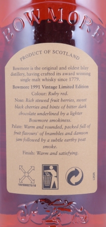 Bowmore 1991 16 Years Port Cask Vintage Limited Edition Islay Single Malt Scotch Whisky 53,1%