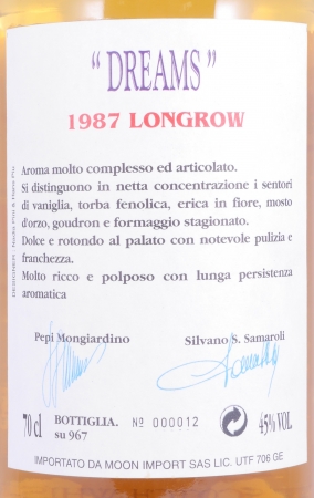 Longrow 1987 12 Years Oak Cask No. 334 Mongiardino Samaroli Dreams Moon Import Campbeltown Single Malt Scotch Whisky 45.0%