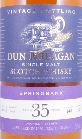 Springbank 1969 35 Years Sherry Butt Cask 148 Dun Bheagan Special Edition Campbeltown Single Malt Scotch Whisky 50,0%
