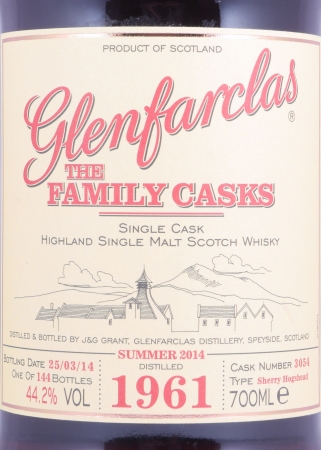 Glenfarclas 1961 53 Years The Family Casks Summer 2014 1st Fill Sherry Hogshead Cask No. 3054 Highland Single Malt Scotch Whisky 44.2%