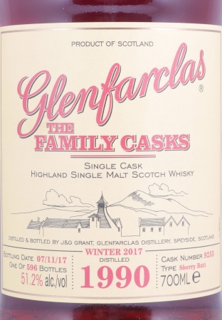 Glenfarclas 1990 27 Years The Family Casks First Fill Sherry Butt Cask No. 9255 Highland Single Malt Scotch Whisky 51,2%