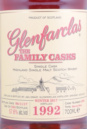 Glenfarclas 1992 25 Years The Family Casks 1st Fill Sherry Butt Cask No. 2901 Highland Single Malt Scotch Whisky 57.6%