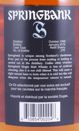 Springbank 1999 16 Years Refill Sherry Cask Campbeltown Single Malt Scotch Whisky Cask Strength 55,7%