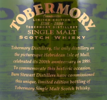 Tobermory Commemorative 200th Anniversary 1798-1998 Collectors Edition Island Single Malt Scotch Whisky 40,0%