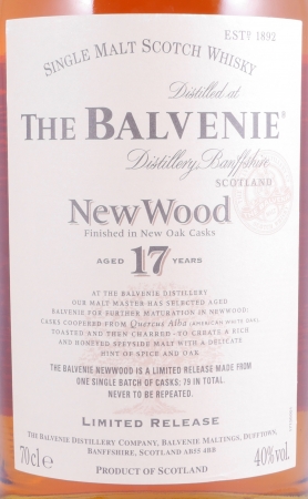 Balvenie 1989 17 Years New Wood Finish Limited Release Highland Single Malt Scotch Whisky 40,0%