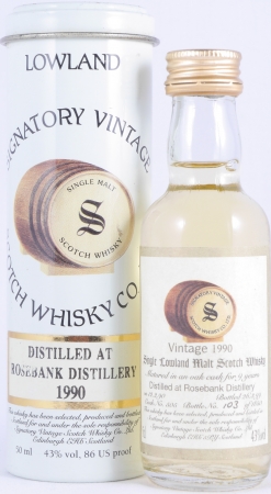 Rosebank 1990 9 Years Oak Cask No. 505 Miniatur Lowland Single Malt Scotch Whisky Signatory Vintage 43,0%