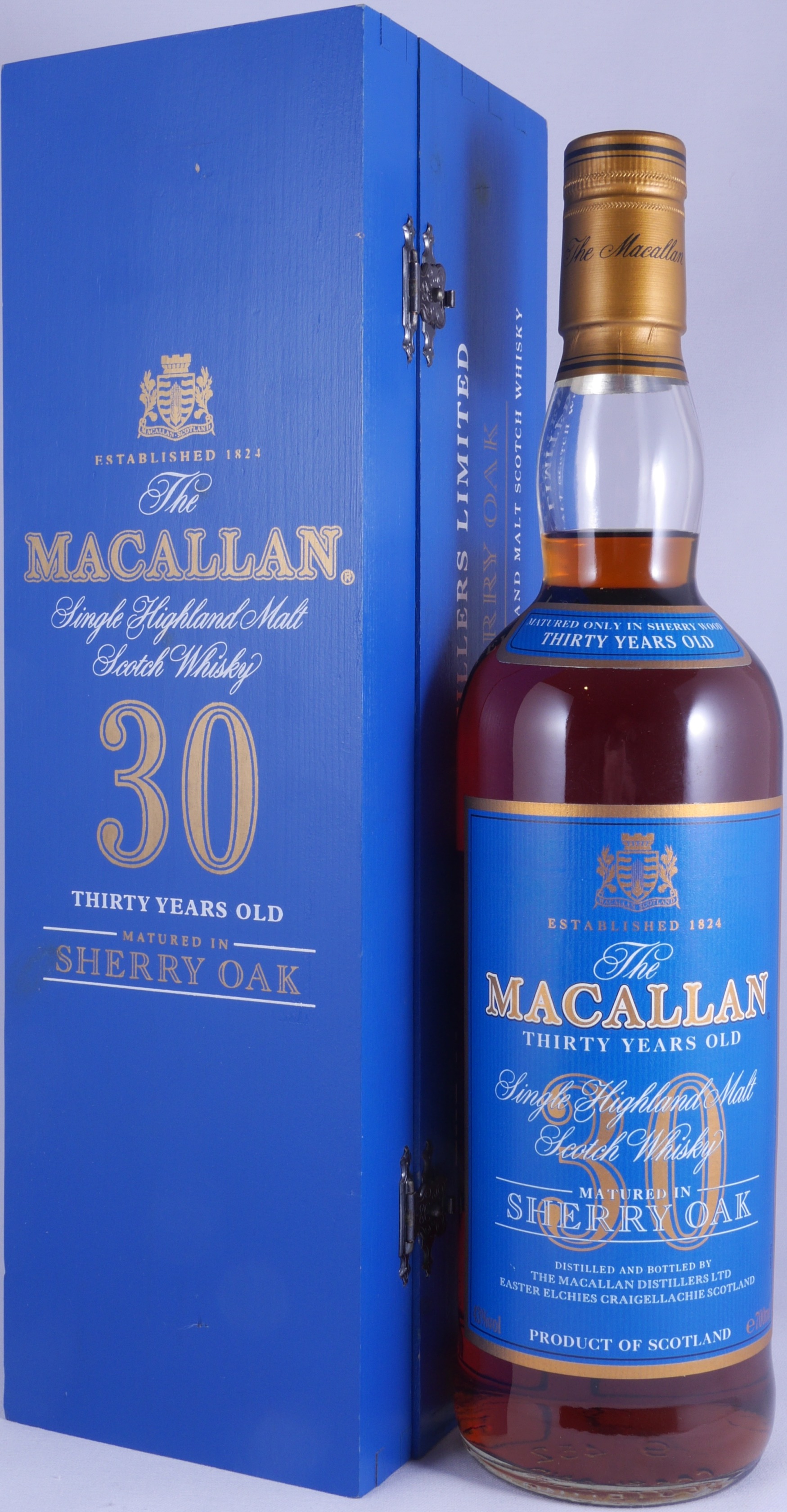 Buy Macallan 30 Years Sherry Wood Highland Single Malt Scotch Whisky Blue Wooden Box 43 0 Vol At Amcom Secure Online