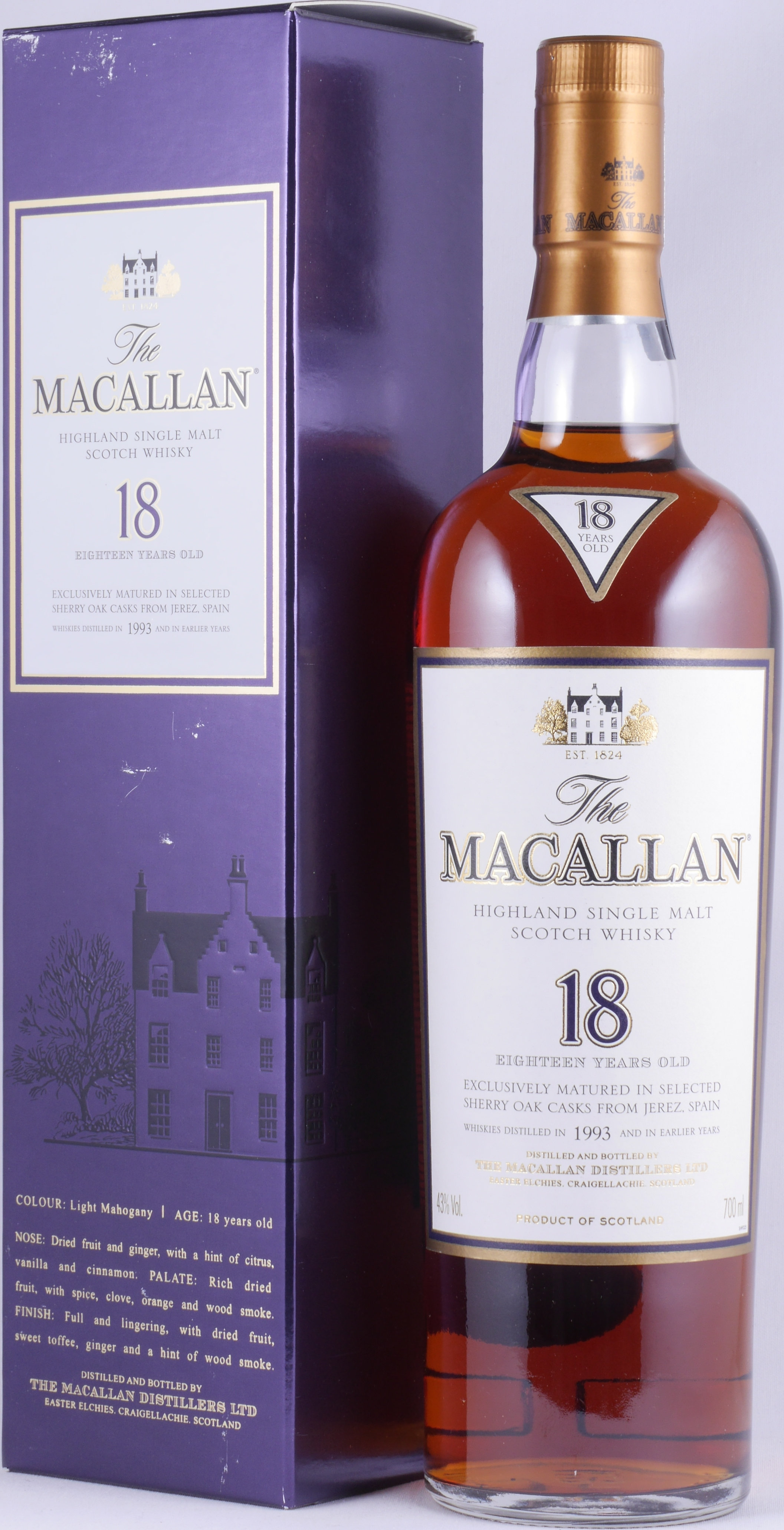 Buy Macallan 1993 18 Years Sherry Oak Highland Single Malt Scotch Whisky 43 0 Vol Original Bottling At Amcom Online