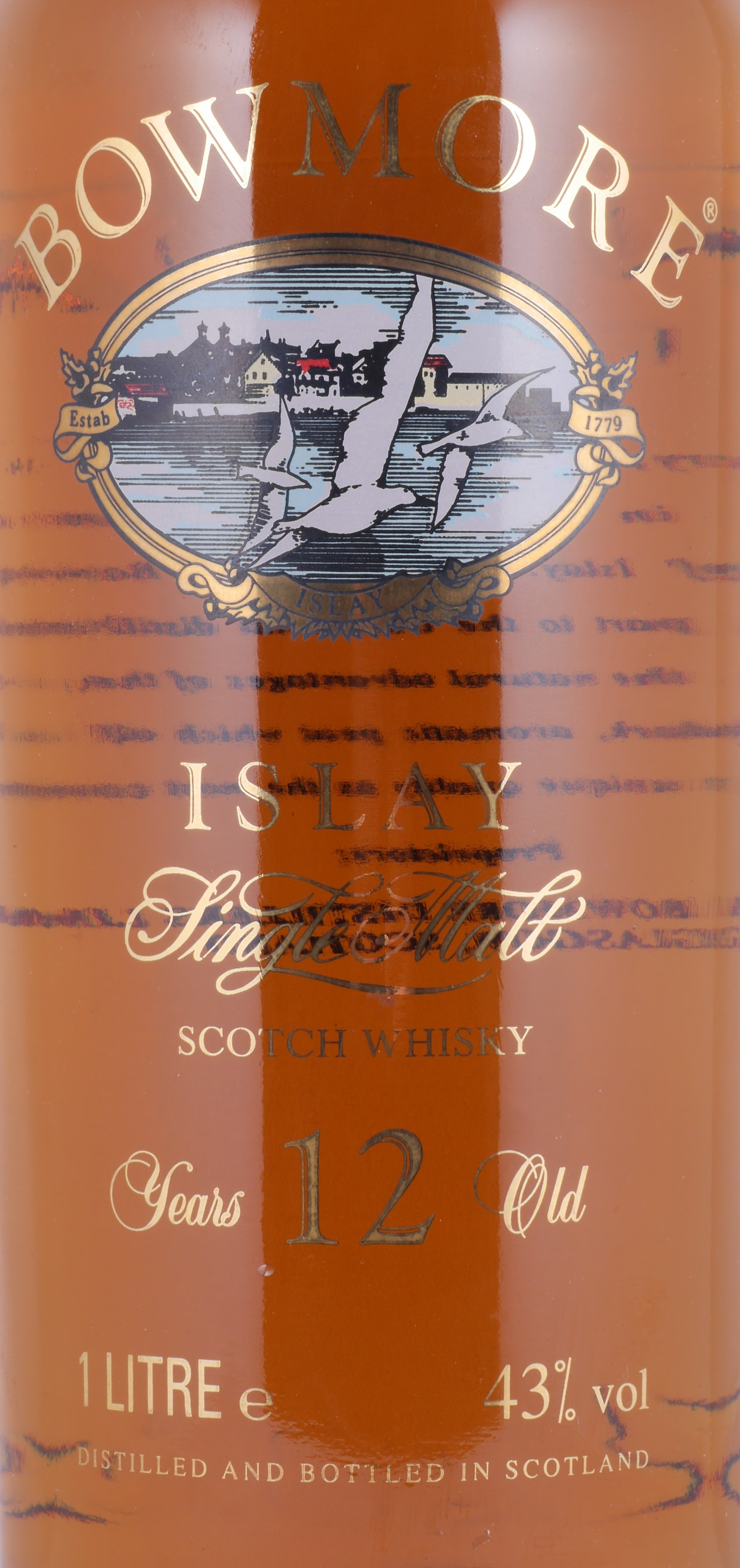 Buy Bowmore 12 Years-old Islay Single Malt Scotch Whisky Glass Printed  Label with 3 Icons 43.0% ABV at AmCom secure online