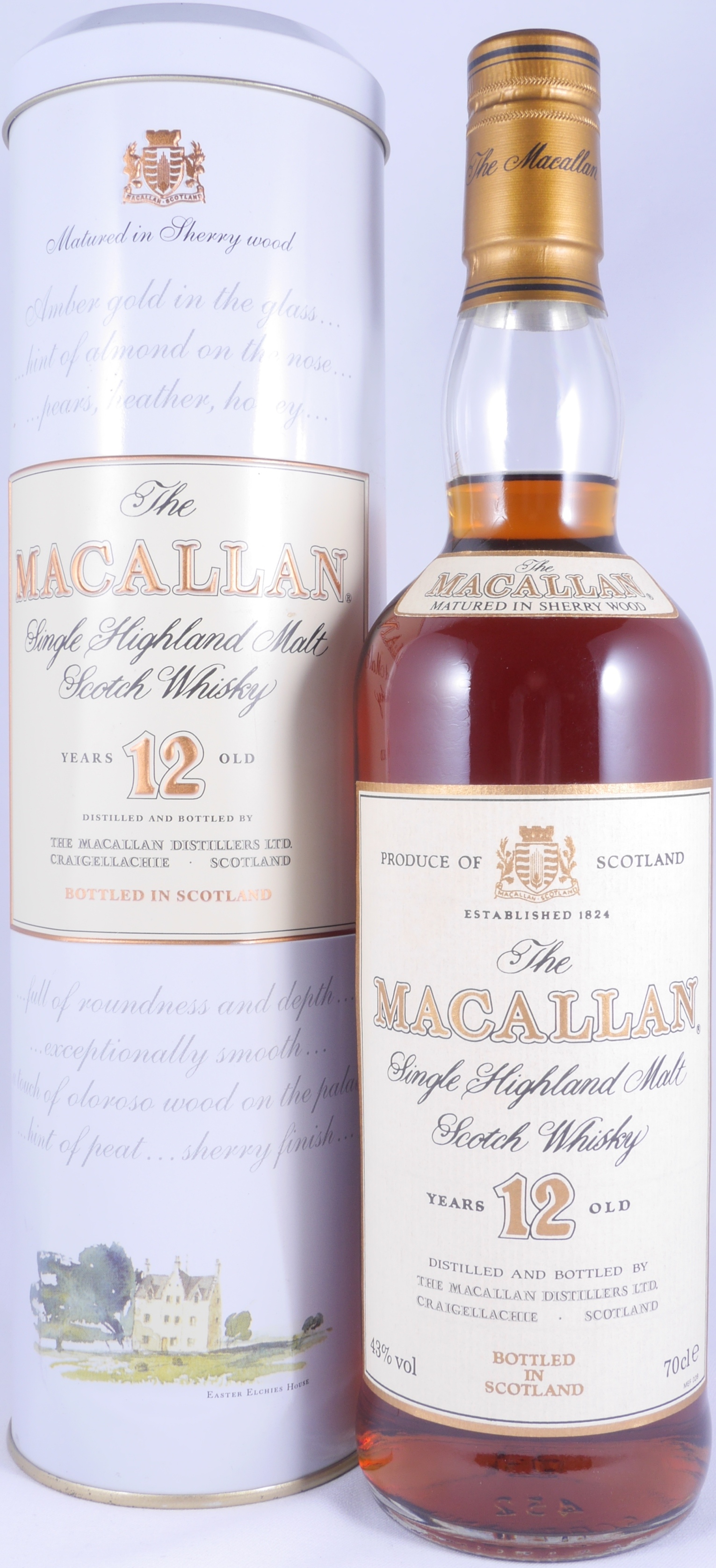 Buy Macallan 12 Years Sherry Wood Highland Single Malt Scotch Whisky Round Tin 43 0 Abv Rare Original Bottle From The 80s At Amcom Secure Online