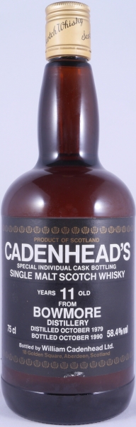 Bowmore 1979 11 Years Cadenhead Special Individual Cask Dumpy Bottle Islay Single Malt Scotch Whisky Cask Strength 58.4%