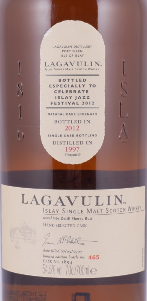 Lagavulin 1997 15 Years Refill Sherry Butt Cask No. 1894 Islay Jazz Festival 2012 Islay Single Malt Scotch Whisky 54,5%