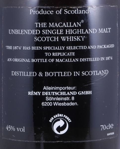Macallan The 1874 Replica 1st Edition Pure Highland Single Malt Scotch Whisky 45.0%