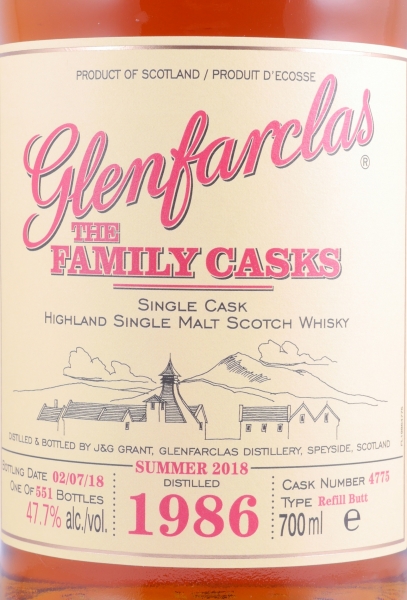 Glenfarclas 1986 32 Years The Family Casks Refill Sherry Butt Cask No. 4775 Highland Single Malt Scotch Whisky 47,7%