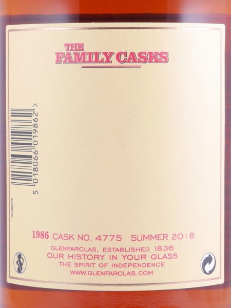 Glenfarclas 1986 32 Years The Family Casks Refill Sherry Butt Cask No. 4775 Highland Single Malt Scotch Whisky 47,7%