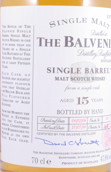 Balvenie 1991 15 Years Oak Cask No. 1117 Single Barrel Highland Single Malt Scotch Whisky 47,8%