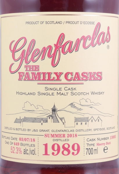 Glenfarclas 1989 29 Years The Family Casks Summer 2018 1st Fill Sherry Butt Cask No. 13005 Highland Single Malt Scotch Whisky 52.3%