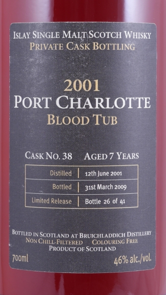 Bruichladdich Port Charlotte 2001 7 Years Blood Tub No. 38 Private Cask Islay Single Malt Scotch Whisky 46.0%