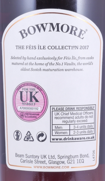 Bowmore 1998 First 19 Years 1st Fill Oloroso Sherry Puncheon Cask No. 57 Feis Ile 2017 Limited Edition Islay Single Malt Scotch Whisky 54.3%
