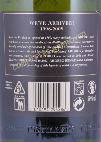 Ardbeg 1998-2008 Renaissance 4th Release Committee Approved Islay Single Malt Scotch Whisky Cask Strength 55,9%