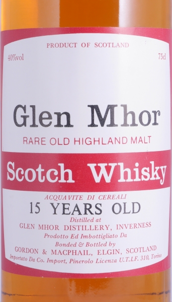 Glen Mhor 15 Years Gordon and MacPhail Distillery Label Golden Screw Cap Rare Old Highland Malt Scotch Whisky 40.0%