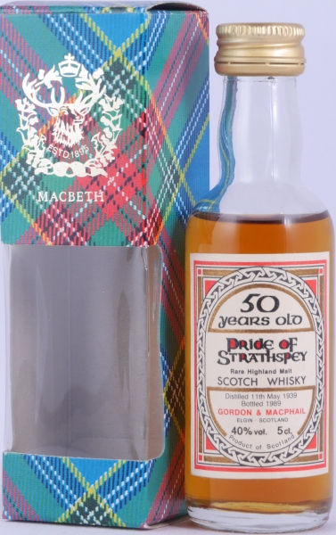Pride of Strathspey 1939 50 Years Miniatur Gordon und MacPhail Rare Old Highland Single Malt Scotch Whisky 40,0%