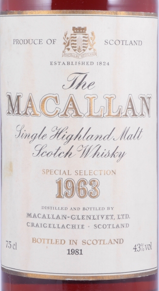 Macallan 1963 18 Years Sherry Wood Special Selection Highland Single Malt Scotch Whisky 43.0%