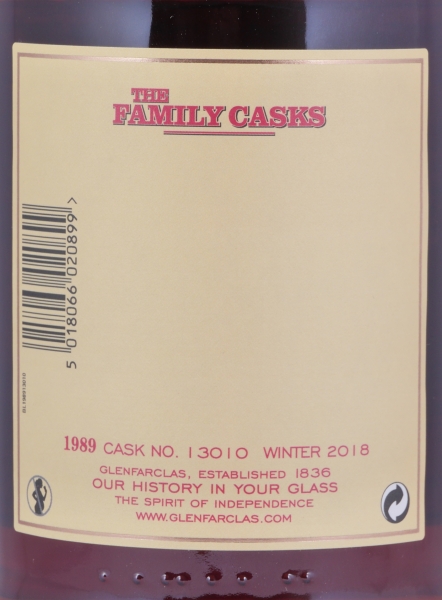 Glenfarclas 1989 28 Years The Family Casks Winter 2018 1st Fill Sherry Butt Cask No. 13010 Highland Single Malt Scotch Whisky 51.4%