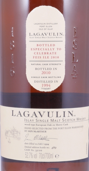 Lagavulin 1994 15 Years European Oak Sherry Cask No. 3210 Feis Ile 2010 Islay Single Malt Scotch Whisky Cask Strength 52,7%
