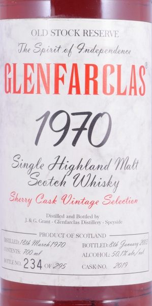 Glenfarclas 1970 32 Years Sherry Cask No. 2019 Old Stock Reserve Vintage Selection Highland Single Malt Scotch Whisky 50.1%