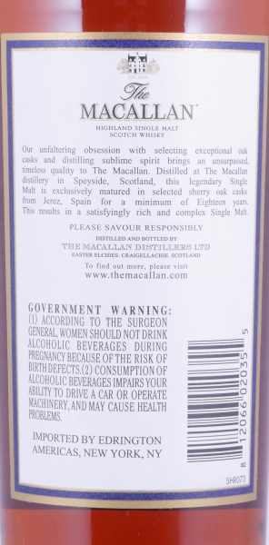 Macallan 18 Years Sherry Oak Annual 2017 Release Highland Single Malt Scotch Whisky Edrington Americas NY 43.0%