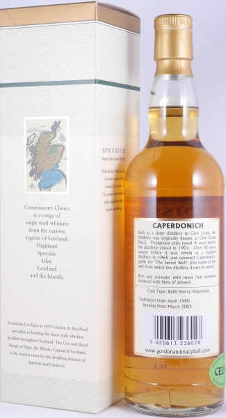 Caperdonich 1980 24 Years Refill Sherry Hogsheads Gordon und MacPhail Connoisseurs Choice Speyside Single Malt Scotch Whisky 46.0%