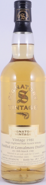Convalmore 1981 22 Years Oak Cask No. 89/604/91 Signatory Vintage Highland Single Malt Scotch Whisky 43,0%