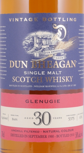 Glenugie 1980 30 Years Sherry Butt Cask No. 5375 Dun Bheagan Special Edition Highland Single Malt Scotch Whisky 50.0%