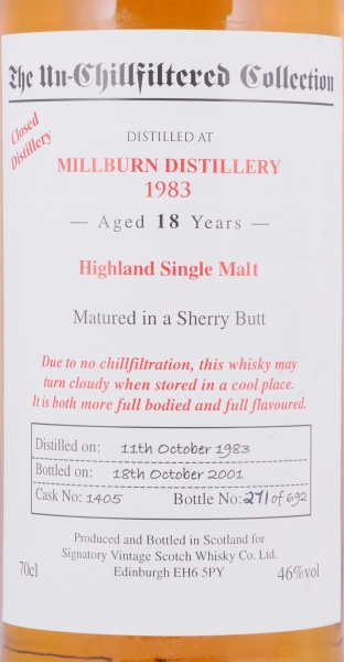 Millburn 1983 18 Years Sherry Butt Cask No. 1405 Signatory The Un-Chillfiltered Collection Highland Single Malt Scotch Whisky 46.0%