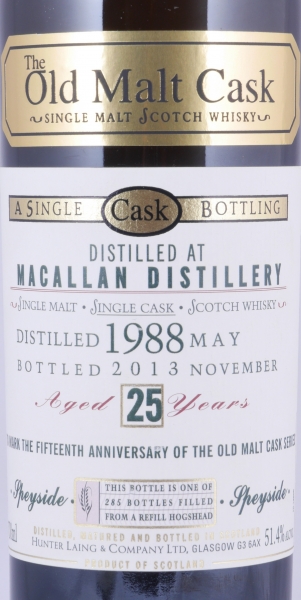 Macallan 1988 25 Years Refill Hogshead Old Malt Cask 15th Anniversary Highland Single Malt Scotch Whisky 51.4%