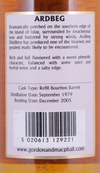 Ardbeg 1979 26 Years Refill Bourbon Barrel Gordon and MacPhail Connoisseurs Choice Islay Single Malt Scotch Whisky 43.0%