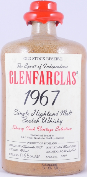 Glenfarclas 1967 33 Years Sherry Cask No. 5109 Old Stock Reserve Vintage Selection Highland Single Malt Scotch Whisky 57.3%