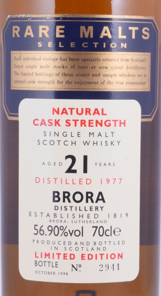 Brora 1977 21 Years Diageo Rare Malts Selection Limited Edition Highland Single Malt Scotch Whisky Cask Strength 56.9%