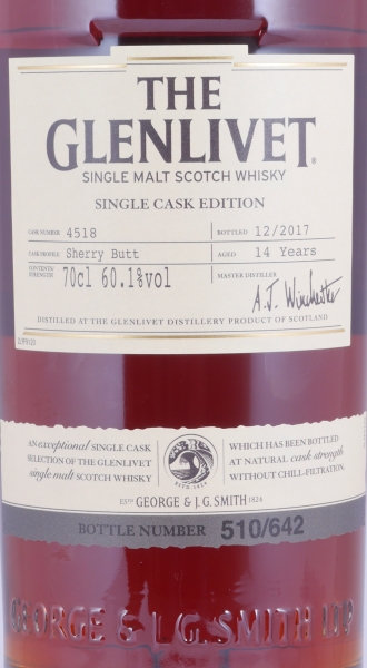 Glenlivet 2003 14 Years Sherry Butt Cask No. 4518 Limited Single Cask Edition Speyside Single Malt Scotch Whisky 60,1%