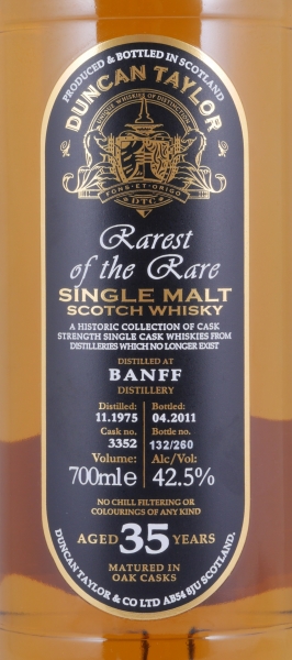Banff 1975 35 Years Oak Cask No. 3352 Duncan Taylor Rarest of the Rare Highland Single Malt Scotch Whisky Cask Strength 42,5%
