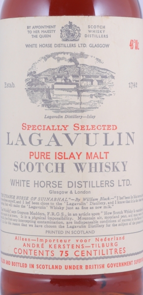 Lagavulin 12 Years Specially Selected White Horse Distillers LTD. White Screw Cap Pure Islay Malt Scotch Whisky 43.0%
