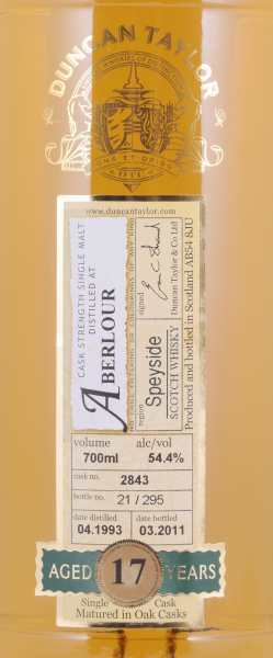Aberlour 1993 17 Years Oak Cask No. 2843 Duncan Taylor Cask Strength Rare Auld Edition Speyside Single Malt Scotch Whisky 54.4%